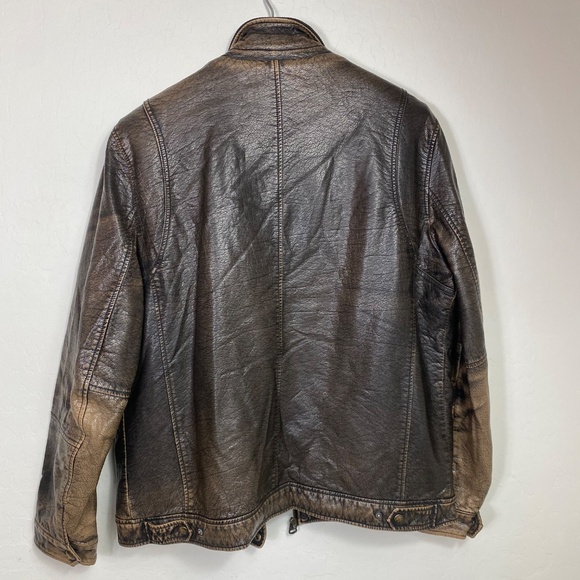 Levi's brown distressed XL faux leather Trucker/biker style jacket - Picture 12 of 15